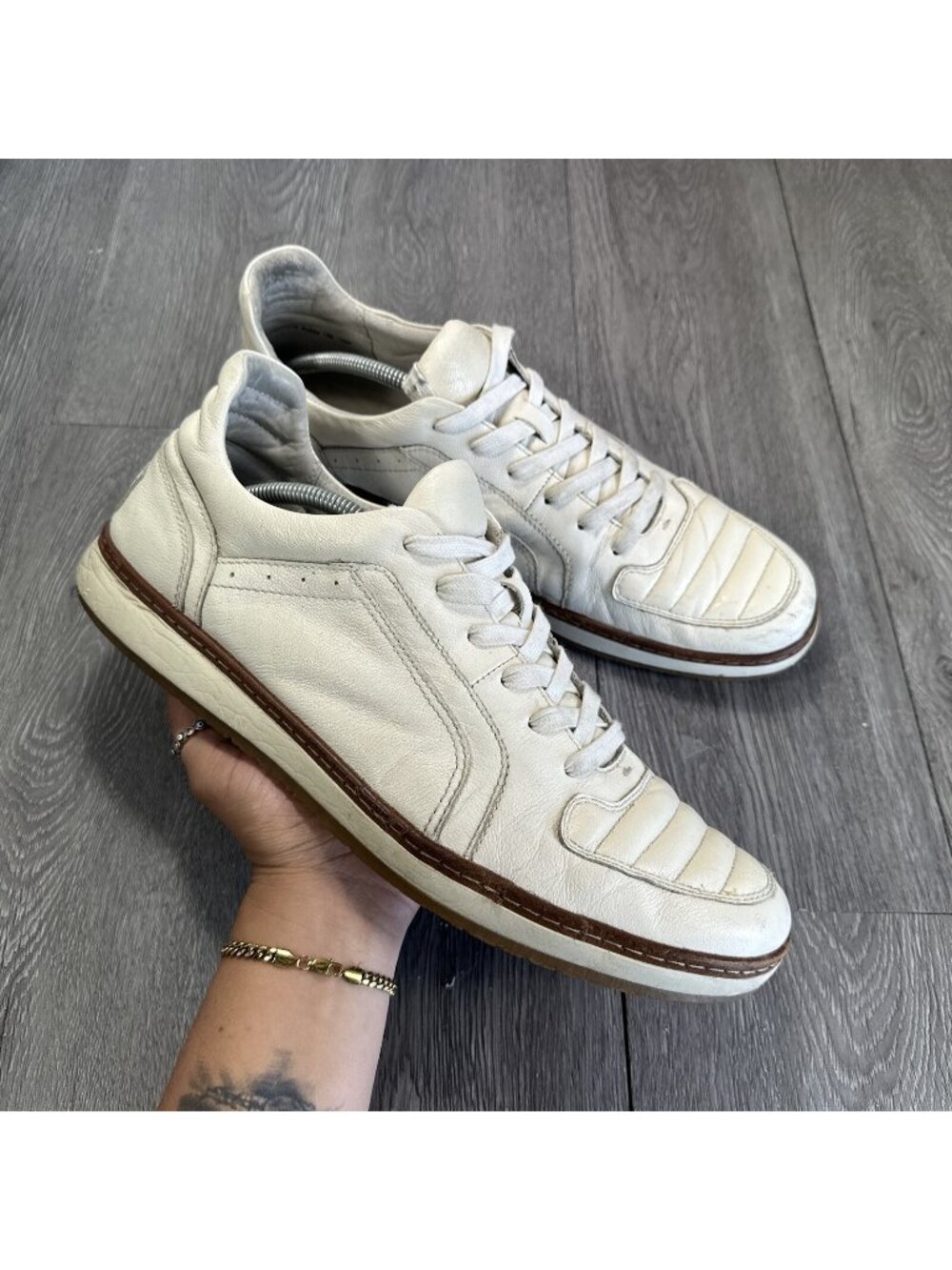 John Varvatos Star USA Shoes Mens 12 Ivory Leather Barrett Creeper Low Top